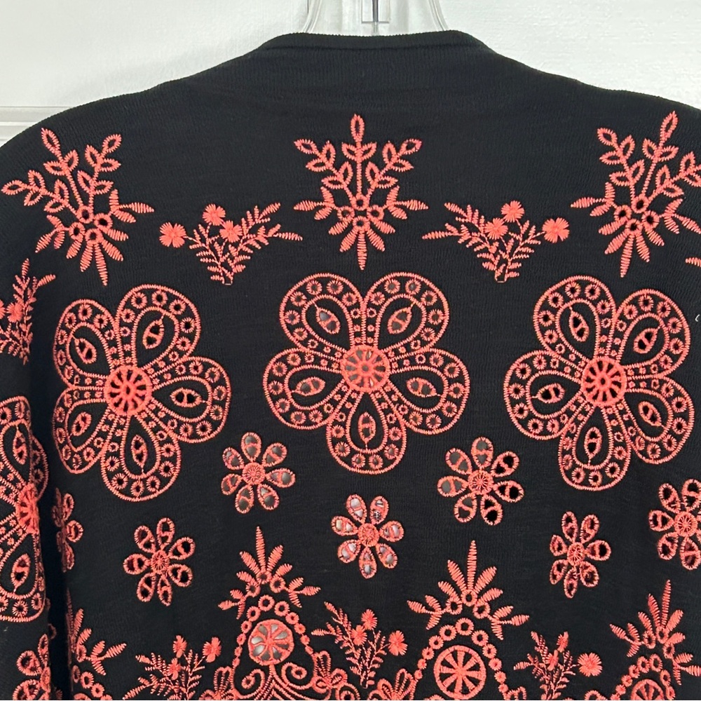 NWT Johnny Was "Julianna" Open Front Embroidered Sweater Size XS 100% Cotton - Picture 6 of 9